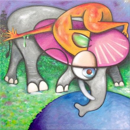 ufo elephant water 440 painting eric bourdon