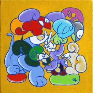 Birds Bunny - Painting by Eric Bourdon