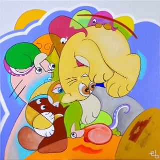 Kitty Catch - Painting by Eric Bourdon