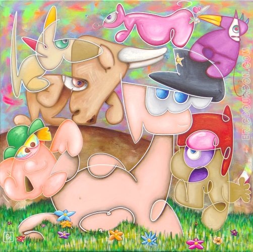 mish-mash in the flowers acrylic painting eric bourdon
