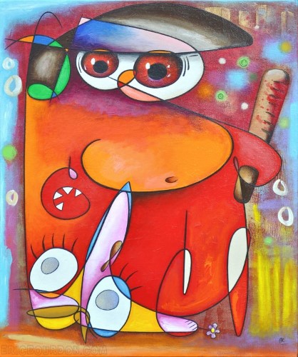 red cop on yellow vest painting gallery painter eric bourdon